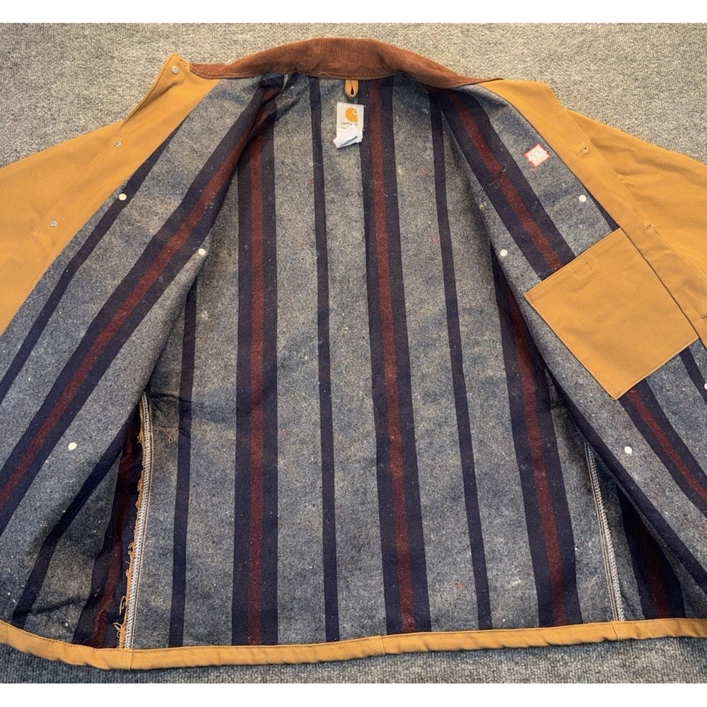 Vintage Carhartt C01 Chore Coat Mens 46 Brown AEP Union Made USA Blanket Lined - Picture 8 of 13